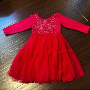 Cotton On Kids — Elegant Christmas Red Long-Sleeve Dress Adorned Sparkle Bodice
